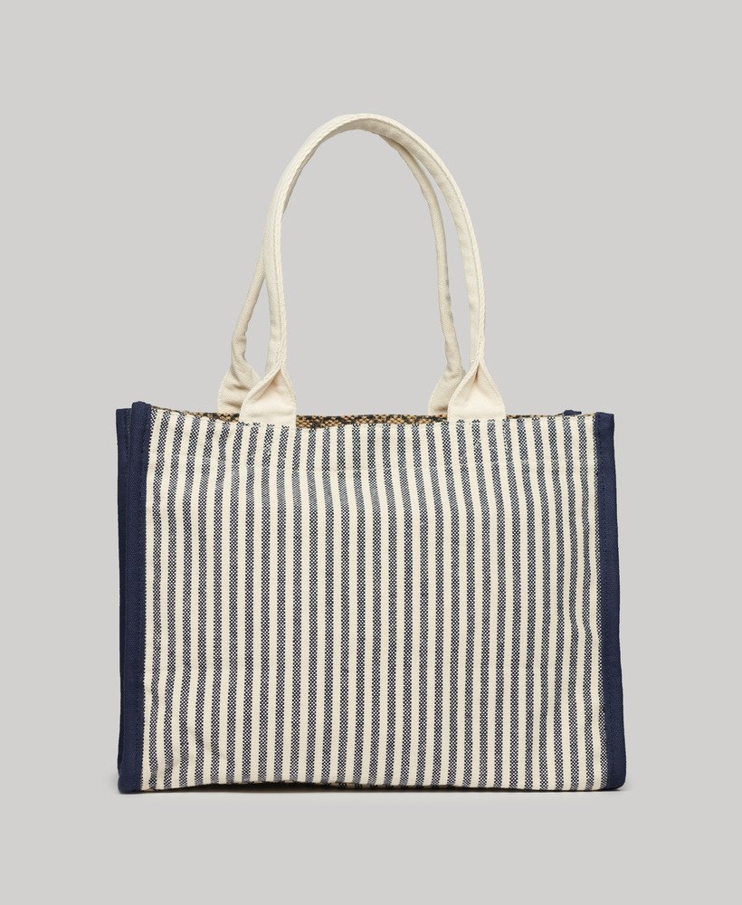 luksusowa torba typu tote w granatowym pasku