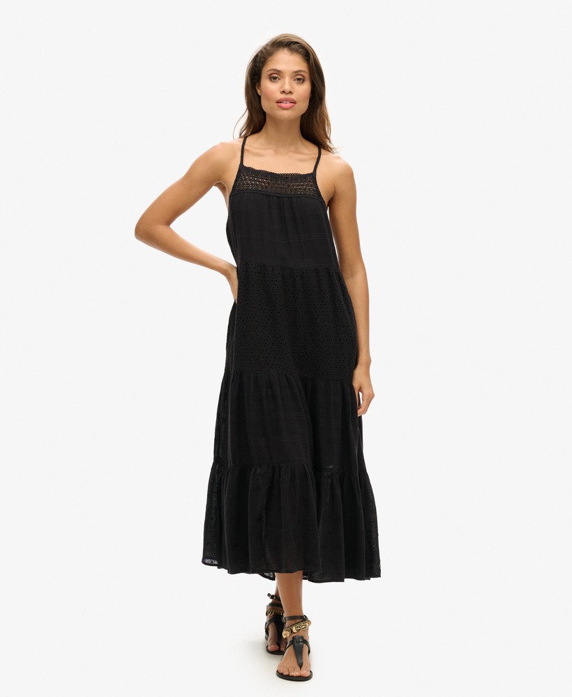 sukienka maxi z koronką w stylu vintage w kolorze czarnym