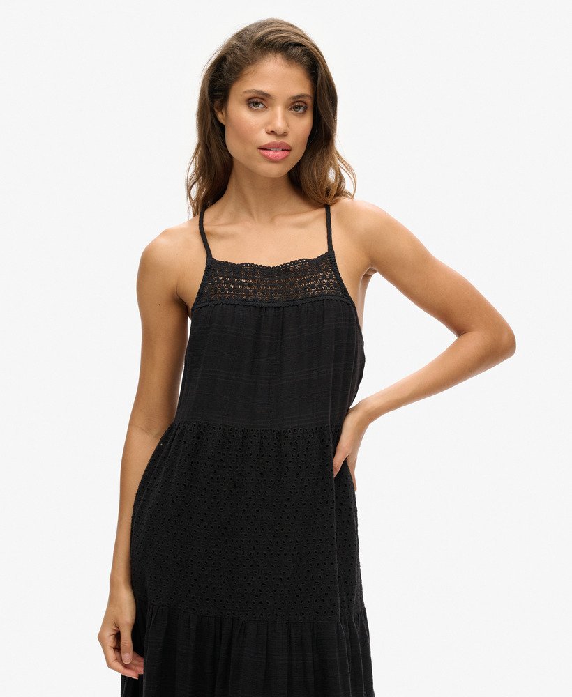 sukienka maxi z koronką w stylu vintage w kolorze czarnym