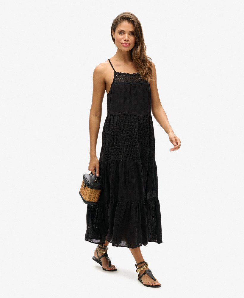 sukienka maxi z koronką w stylu vintage w kolorze czarnym