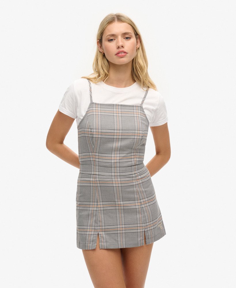 sukienka mini na ramiączkach w kratkę w stylu vintage