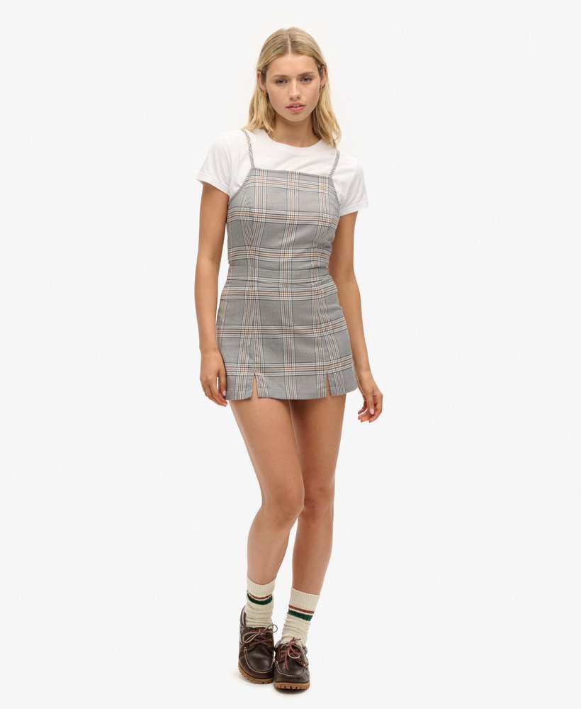 sukienka mini na ramiączkach w kratkę w stylu vintage