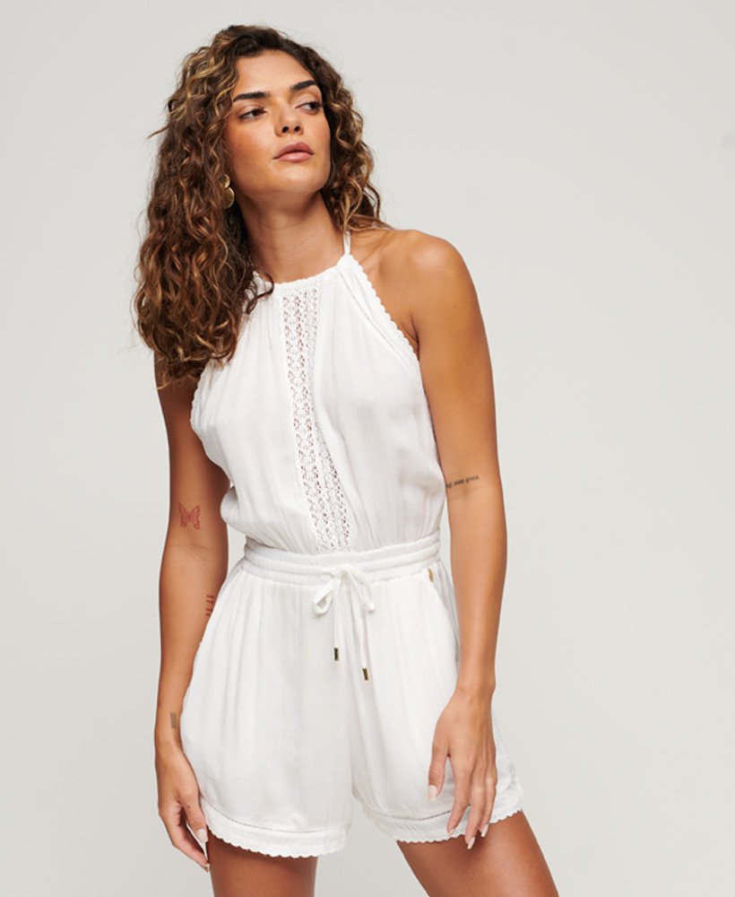 kombinezon z dekoltem halter w kolorze off white