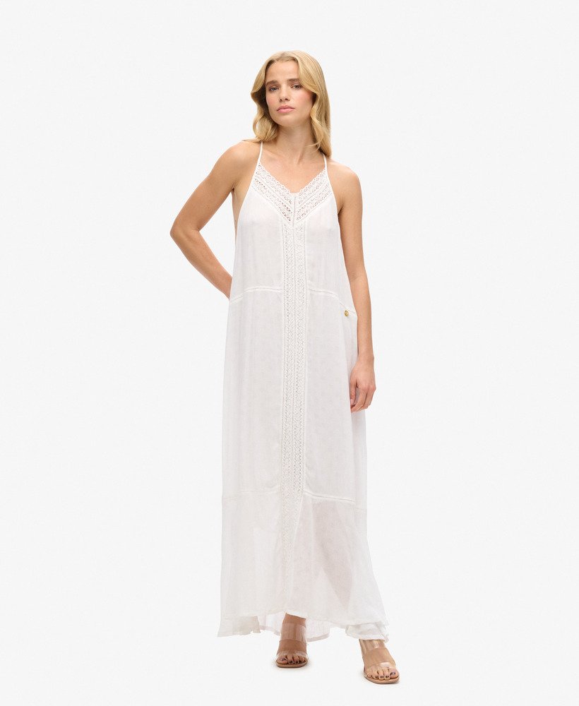sukienka maxi z koronką w kolorze off white