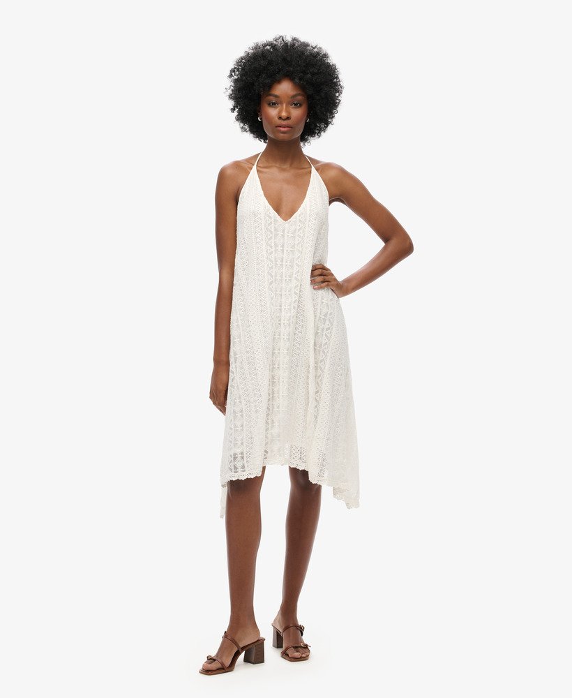 sukienka midi z koronki w kolorze off white