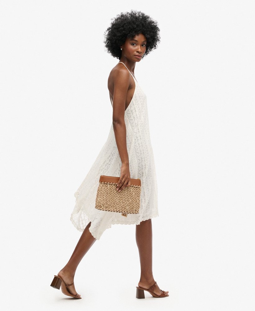 sukienka midi z koronki w kolorze off white