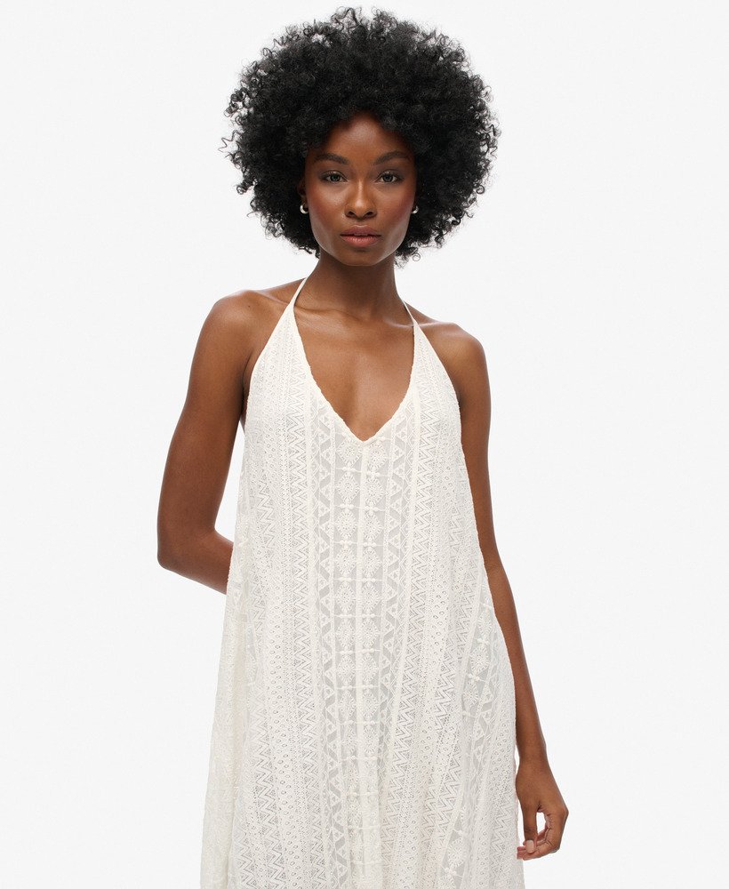 sukienka midi z koronki w kolorze off white