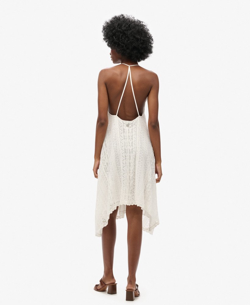 sukienka midi z koronki w kolorze off white
