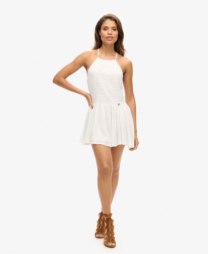 sukienka mini vintage z haftem w kolorze off white