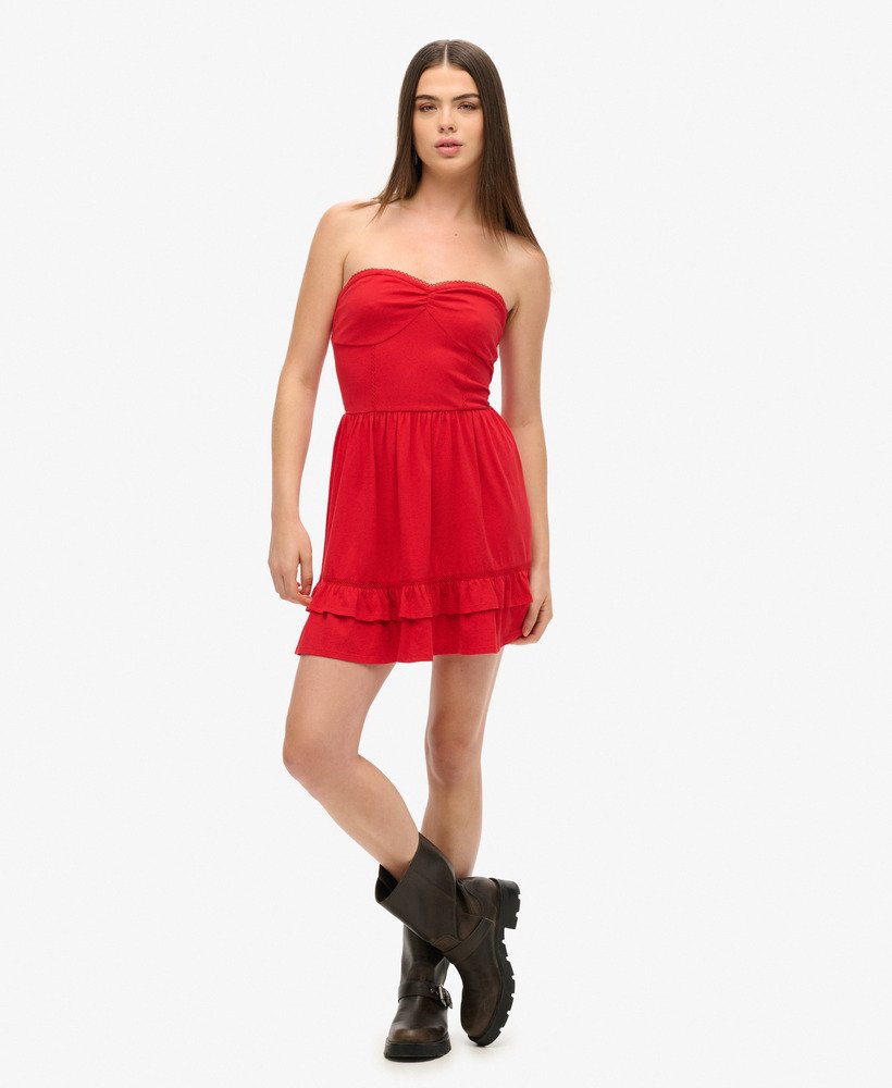 sukienka mini z koronką typu bandeau z lat 50. w kolorze risk red