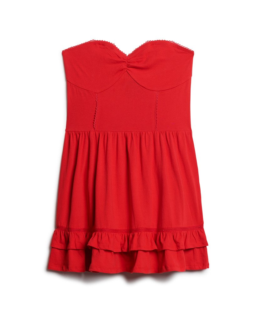 sukienka mini z koronką typu bandeau z lat 50. w kolorze risk red
