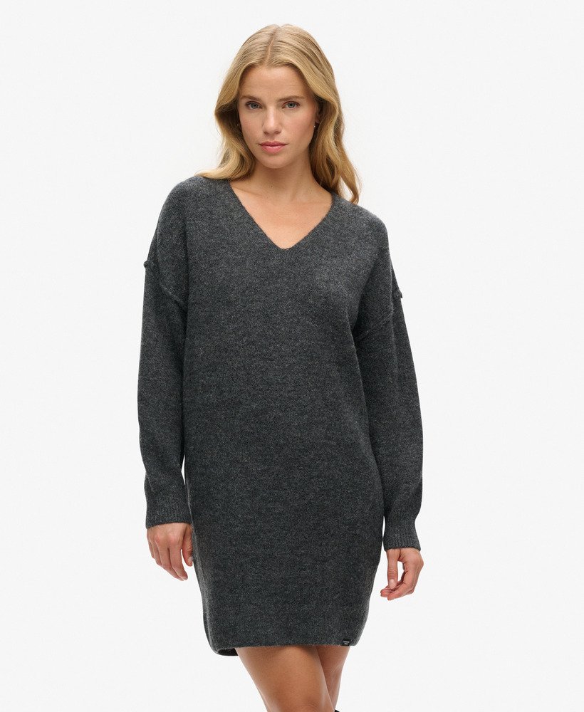 dzianinowa sukienka-sweter z dekoltem w serek w kolorze iron gate grey marl