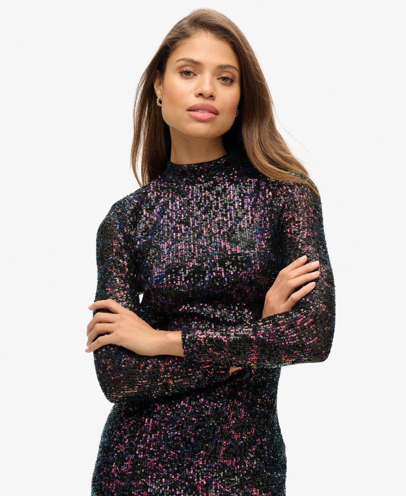 sukienka midi z odkrytymi plecami i cekinami w kolorze midnight multi sequin