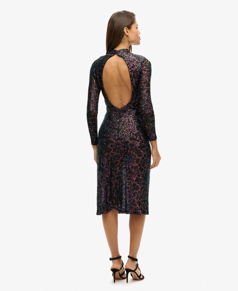 sukienka midi z odkrytymi plecami i cekinami w kolorze midnight multi sequin
