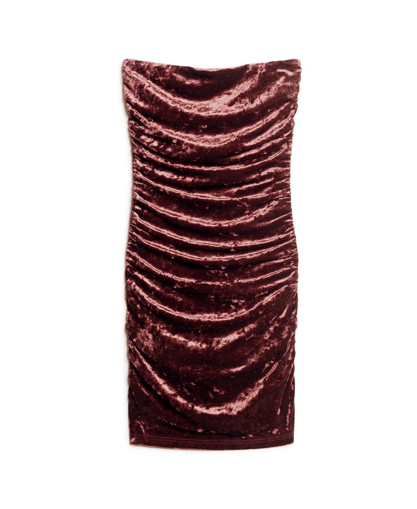 aksamitna sukienka mini typu bandeau w kolorze bordowym crush