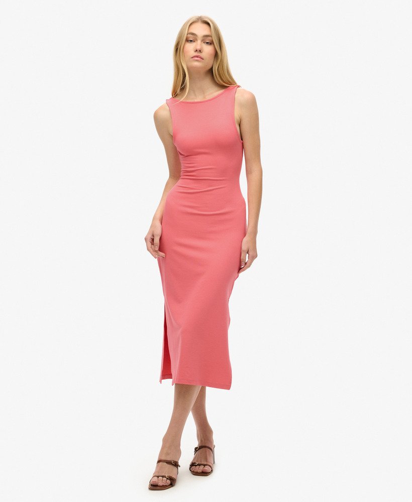 sukienka midi z jerseyu z skręconymi plecami w kolorze desert rose pink