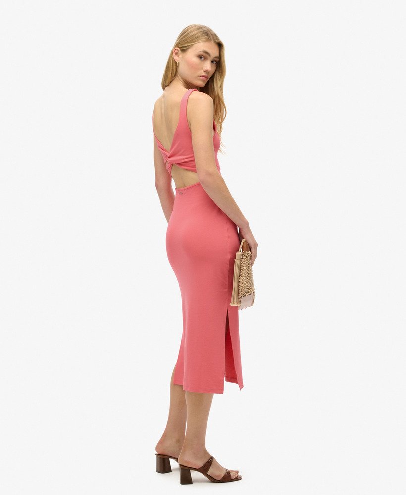 sukienka midi z jerseyu z skręconymi plecami w kolorze desert rose pink