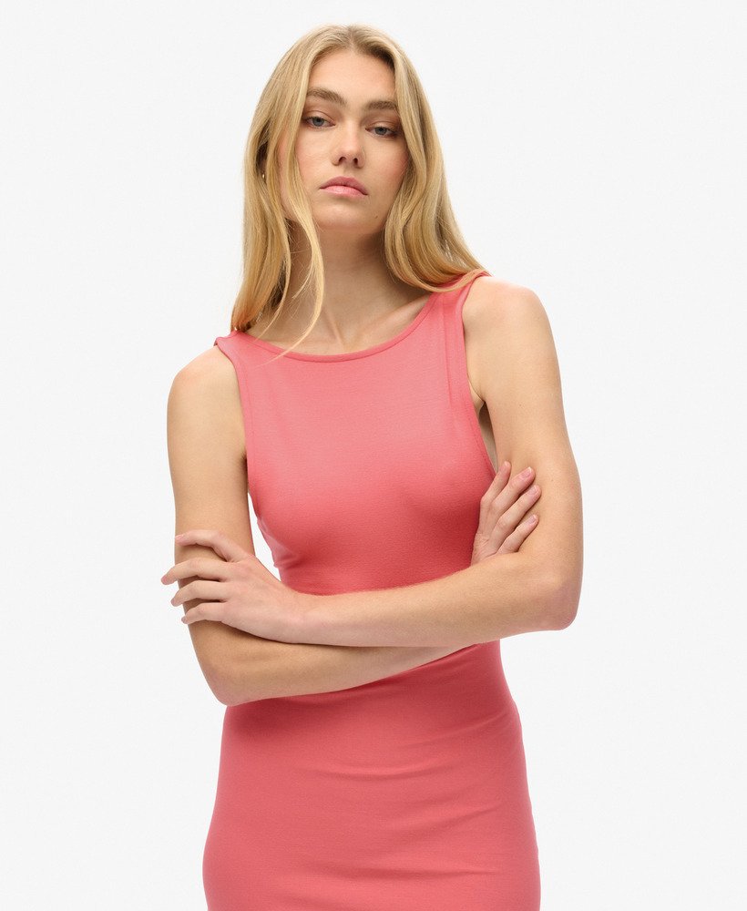 sukienka midi z jerseyu z skręconymi plecami w kolorze desert rose pink