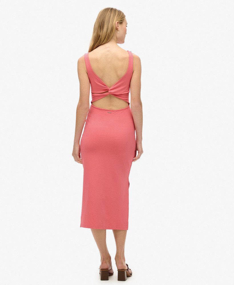 sukienka midi z jerseyu z skręconymi plecami w kolorze desert rose pink