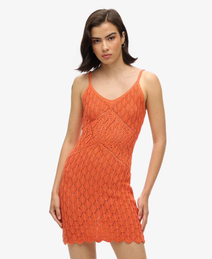 szydełkowa sukienka mini na ramiączkach w kolorze hot coral