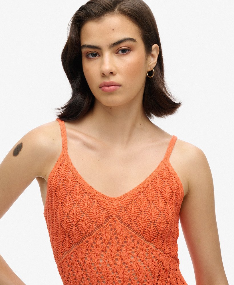 szydełkowa sukienka mini na ramiączkach w kolorze hot coral