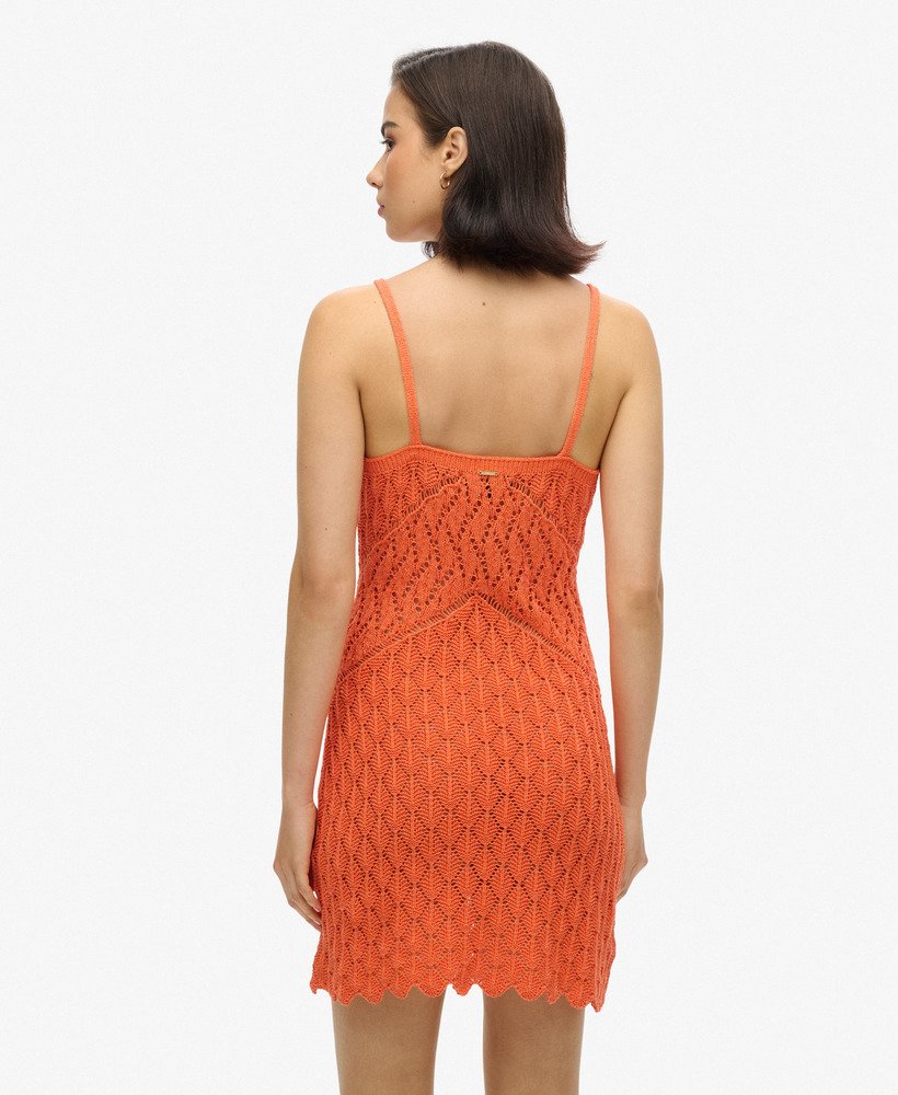 szydełkowa sukienka mini na ramiączkach w kolorze hot coral