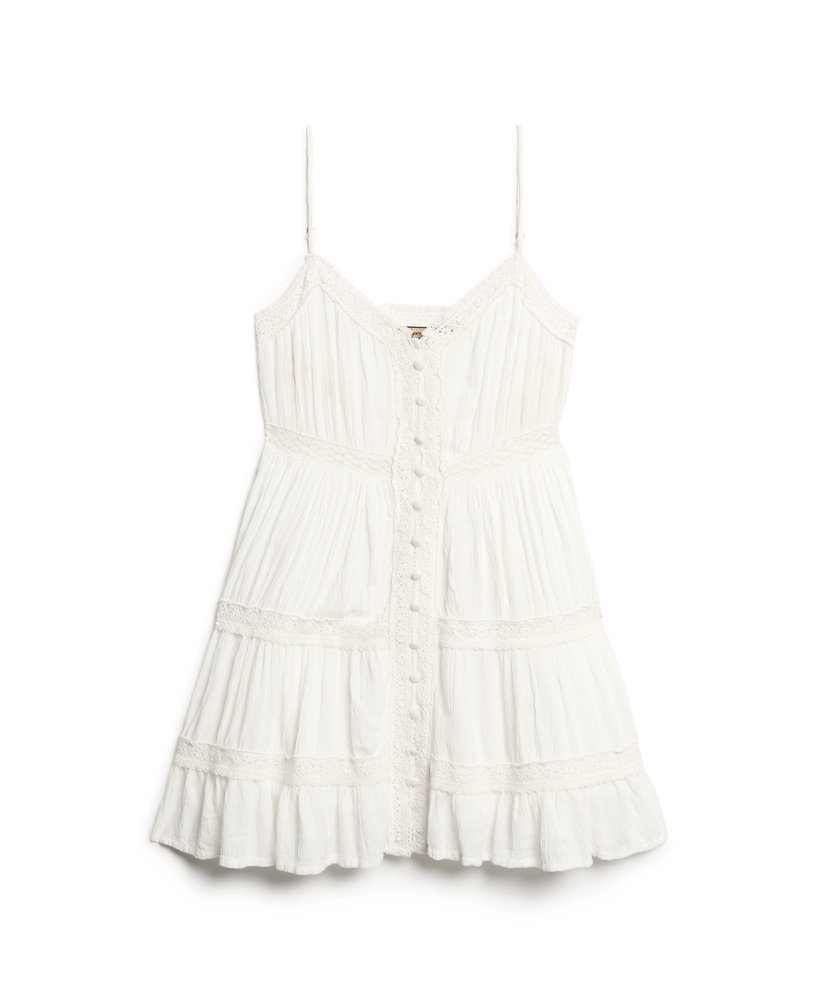 sukienka alana z koronkowym wykończeniem na ramiączkach w kolorze off white
