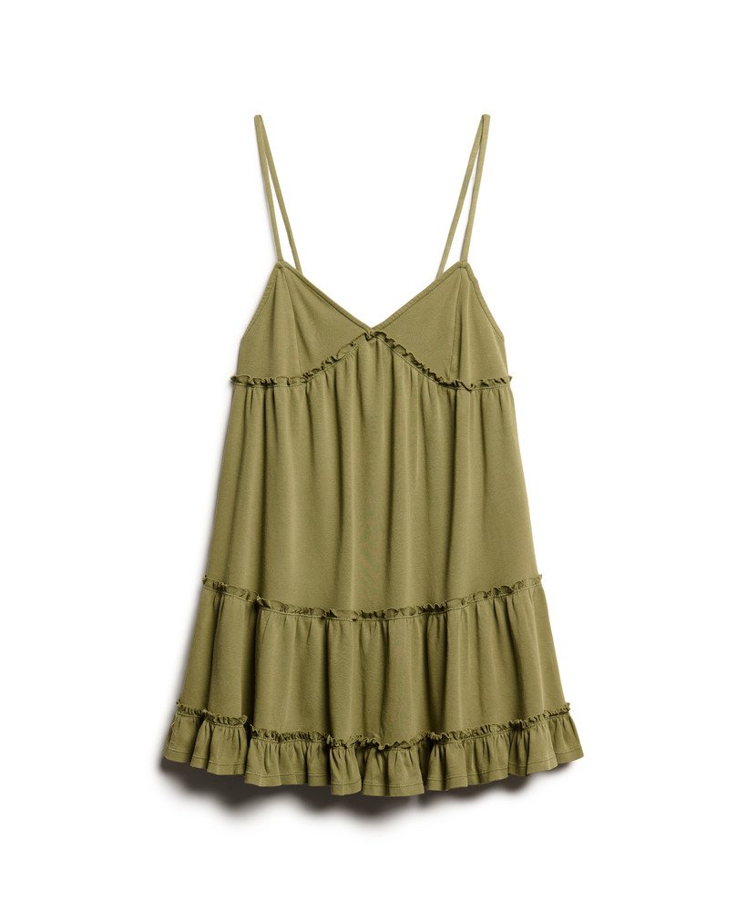 sukienka mini z jerseyu z warstwowym dekoltem na ramiączkach w kolorze oliwkowo-khaki