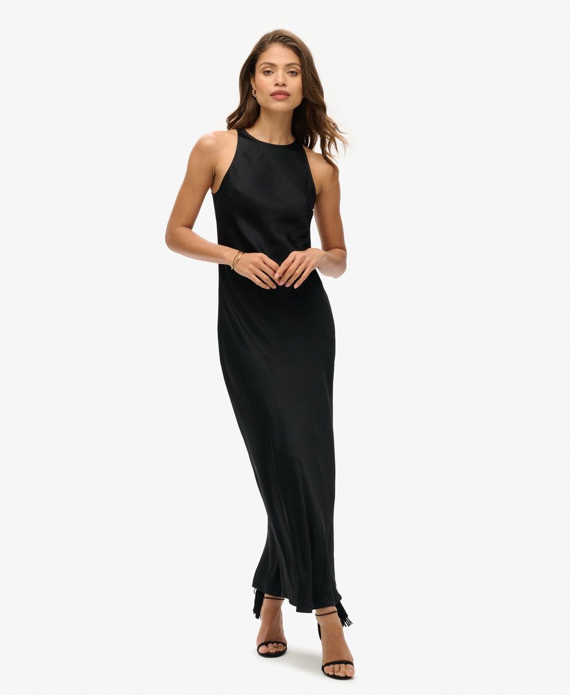 sukienka midi satin racer w kolorze czarnym