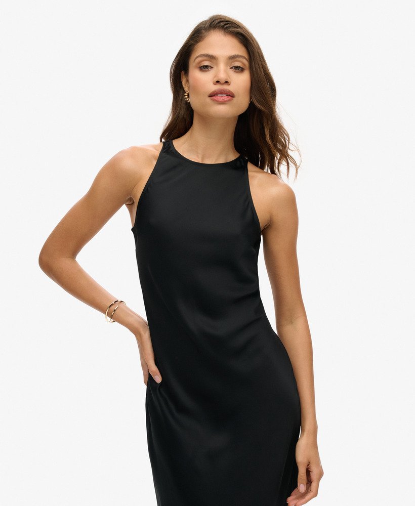 sukienka midi satin racer w kolorze czarnym