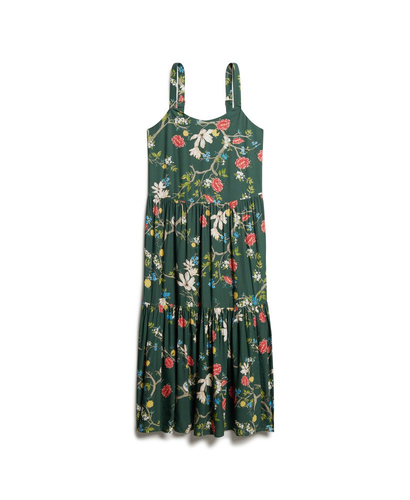 sukienka maxi z tkaniny warstwowej w kolorze zielonym blossom birds