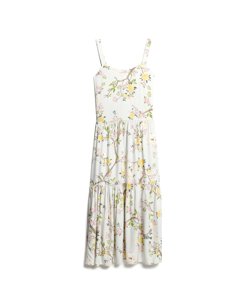 sukienka maxi z tkaniny warstwowej w kolorze szarym blossom birds