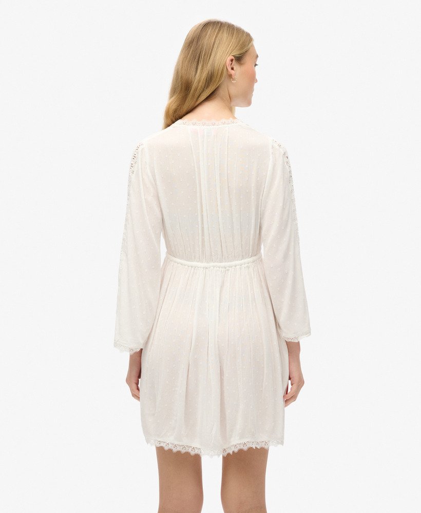 sukienka mini ibiza z dekoltem w serek w kolorze off white