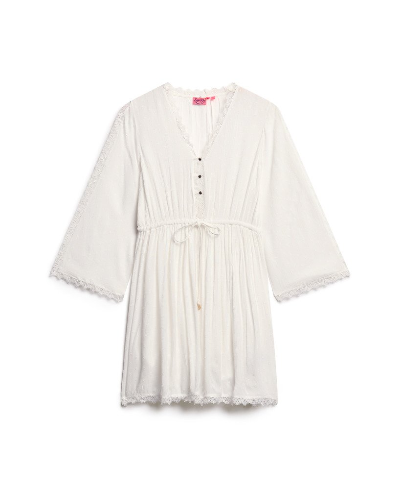 sukienka mini ibiza z dekoltem w serek w kolorze off white
