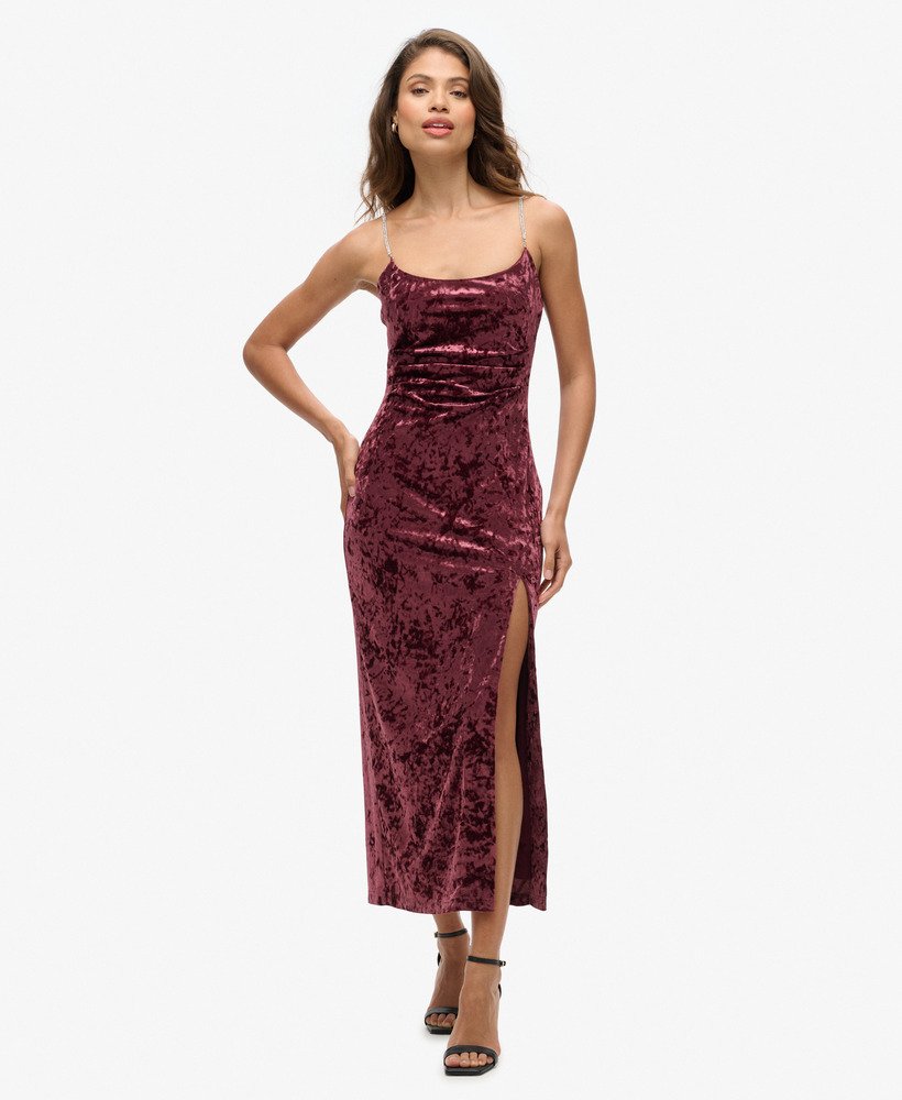 sukienka maxi diamonte velvet w kolorze bordowym crush