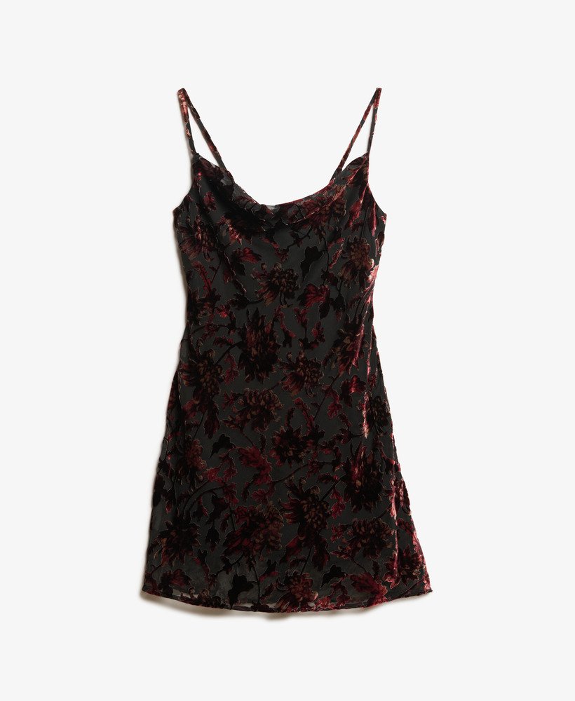 sukienka mini devore z dekoltem typu cowl neck w kolorze merlot red floral