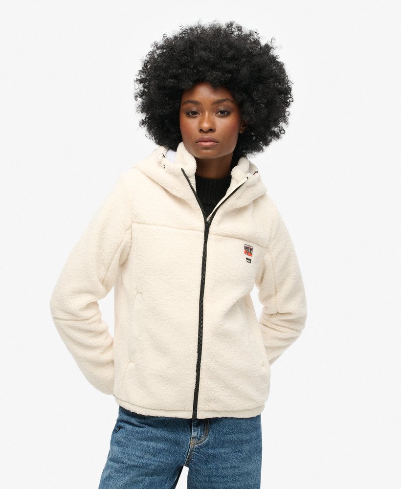 kurtka borg trekker z kapturem w kolorze off white