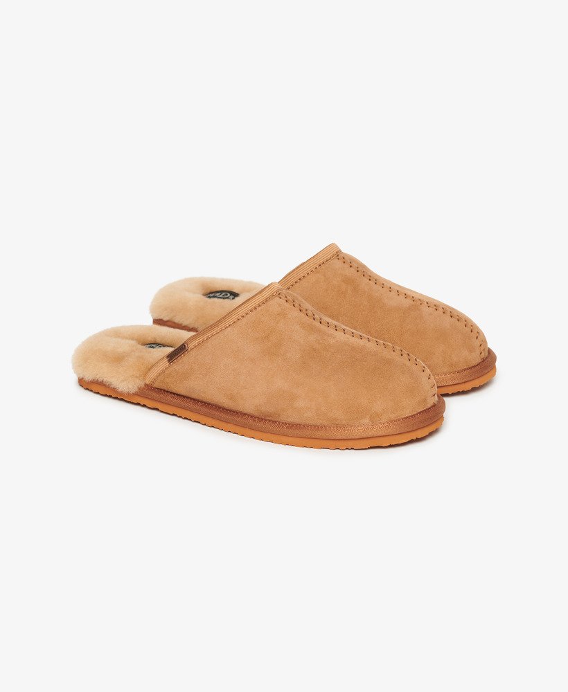 zamszowe klapki typu mule w kolorze tan