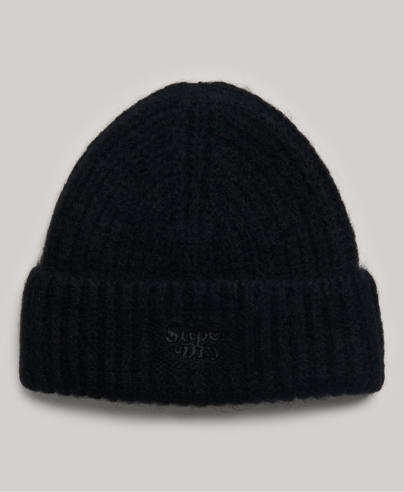 czapka beanie z dzianiny ściągaczowej w kolorze czarnym