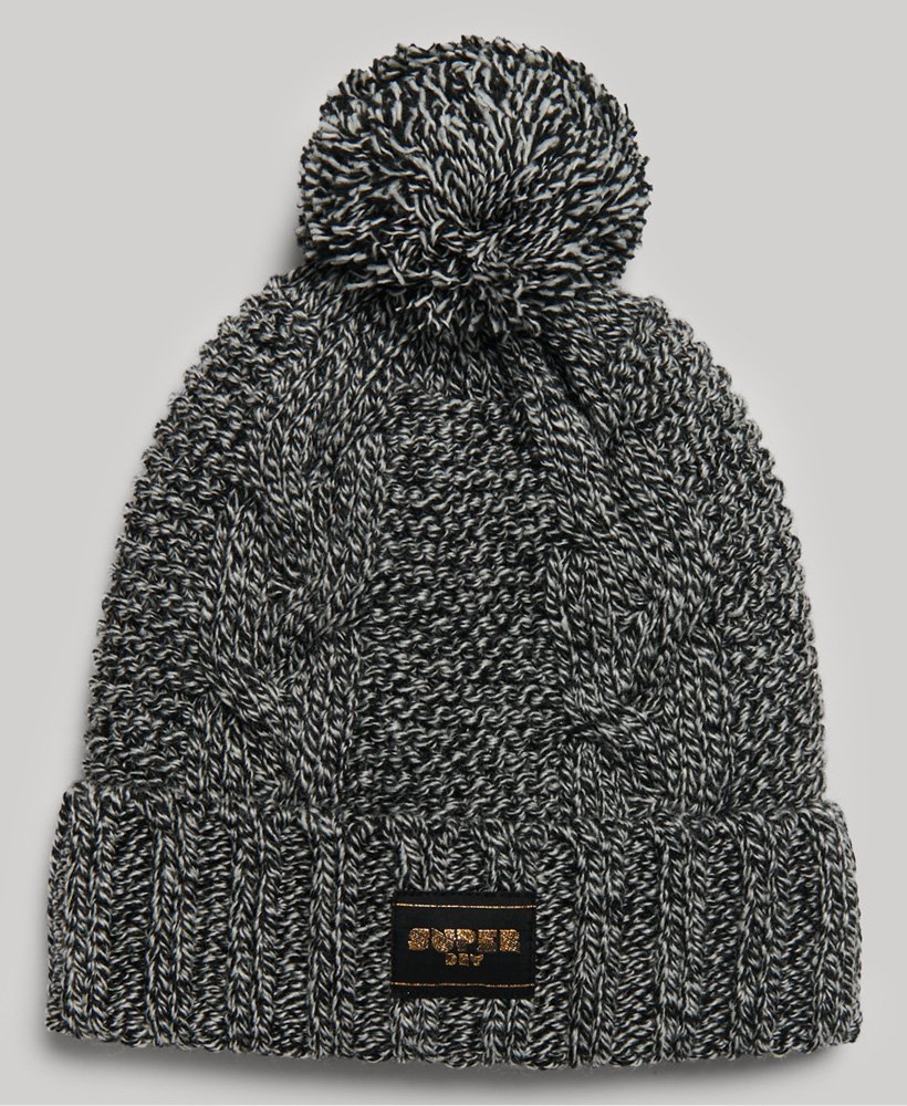 czapka beanie z dzianiny kablowej w kolorze czarnej fleki