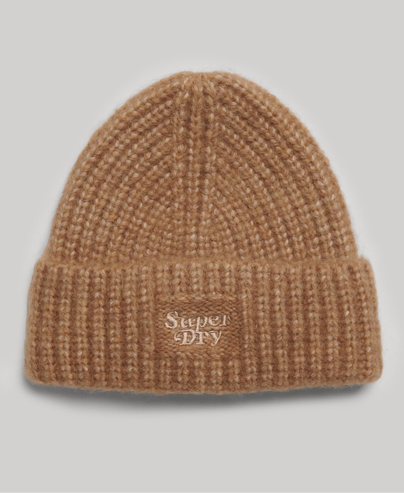 czapka beanie z dzianiny ściągaczowej w kolorze prażonego kokosa