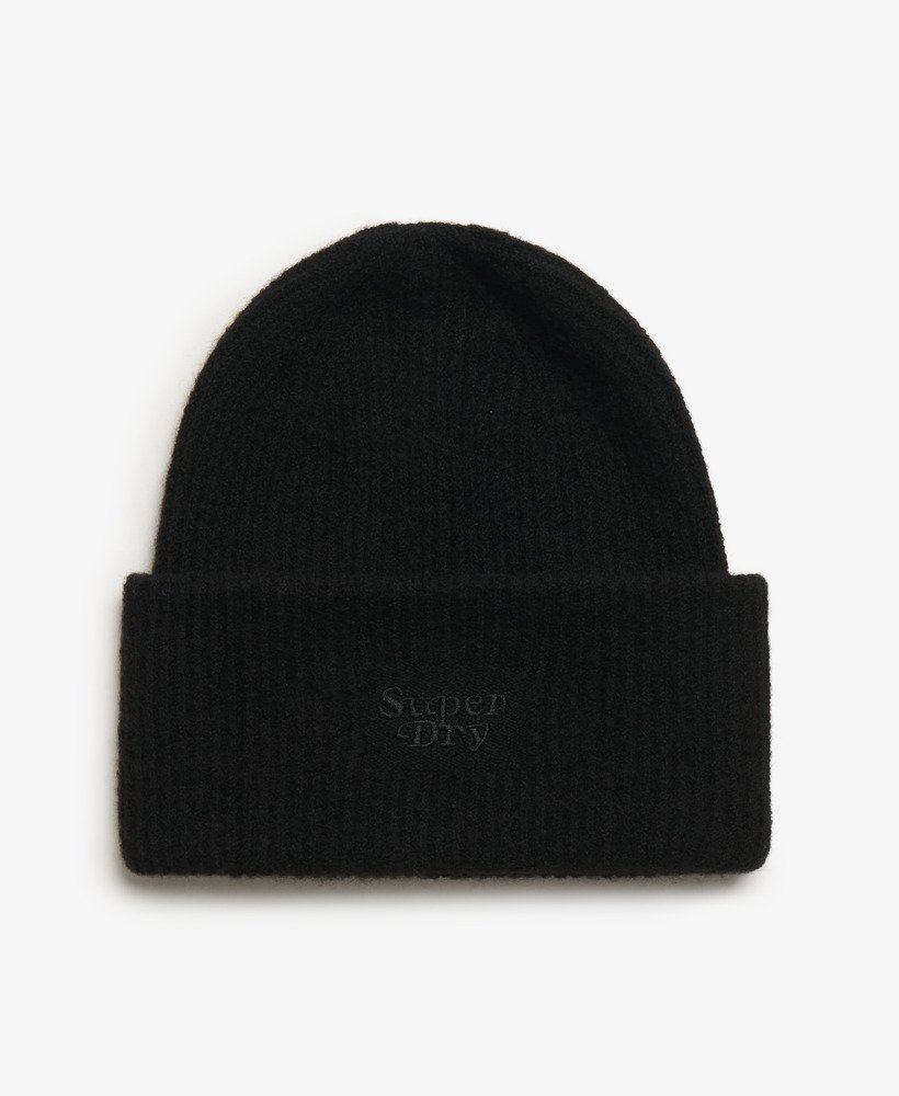 miękka czapka beanie z dzianiny ściągaczowej w kolorze czarnym