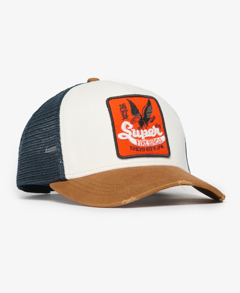 czapka typu trucker z siateczki w kolorze denim co tobacco brown