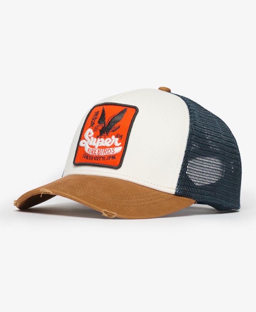 czapka typu trucker z siateczki w kolorze denim co tobacco brown