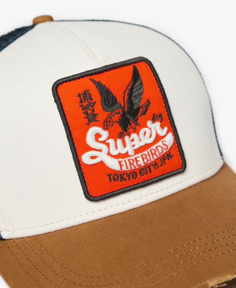 czapka typu trucker z siateczki w kolorze denim co tobacco brown