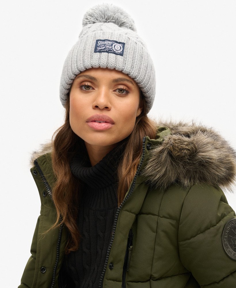 gruba czapka beanie z kablem w kolorze gołębiej szarości