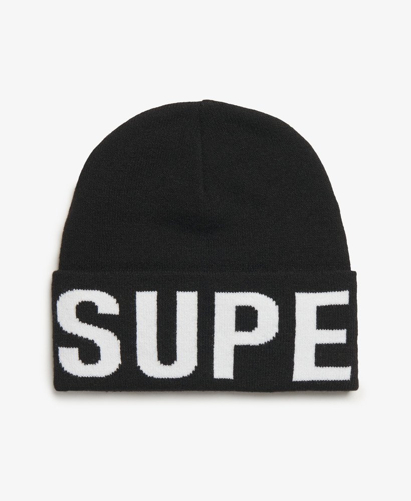 markowa dzianinowa czapka beanie w kolorze czarnym