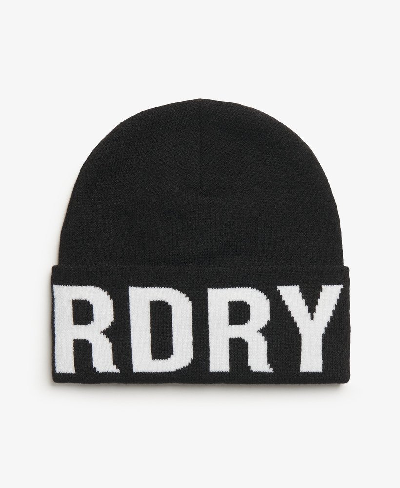 markowa dzianinowa czapka beanie w kolorze czarnym