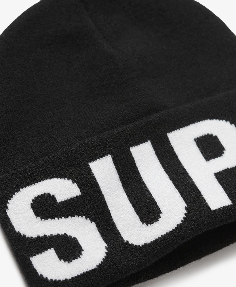 markowa dzianinowa czapka beanie w kolorze czarnym