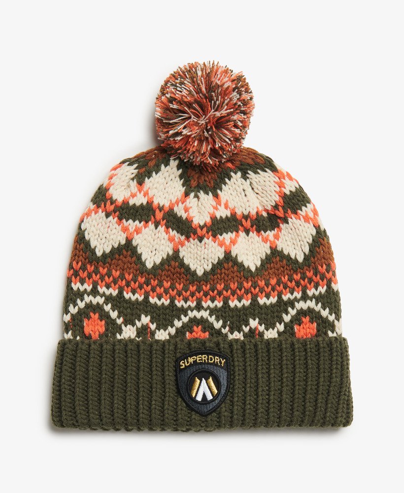 czapka beanie apres ski w kolorze khaki w stylu fairisle